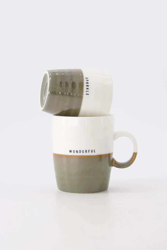 Zusss | Koffiemok sparkle wit/donkergroen