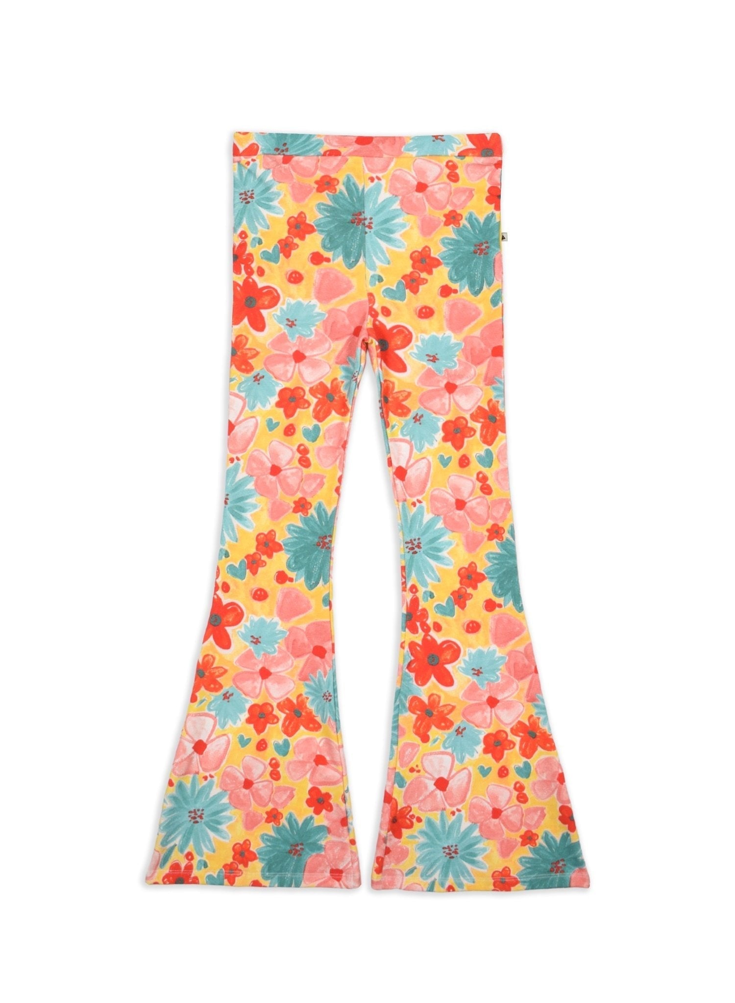 Ammehoela Flared Legging Liv - vrolijke bloemenprint in blauw, oranje, rood en roze, 95% katoen