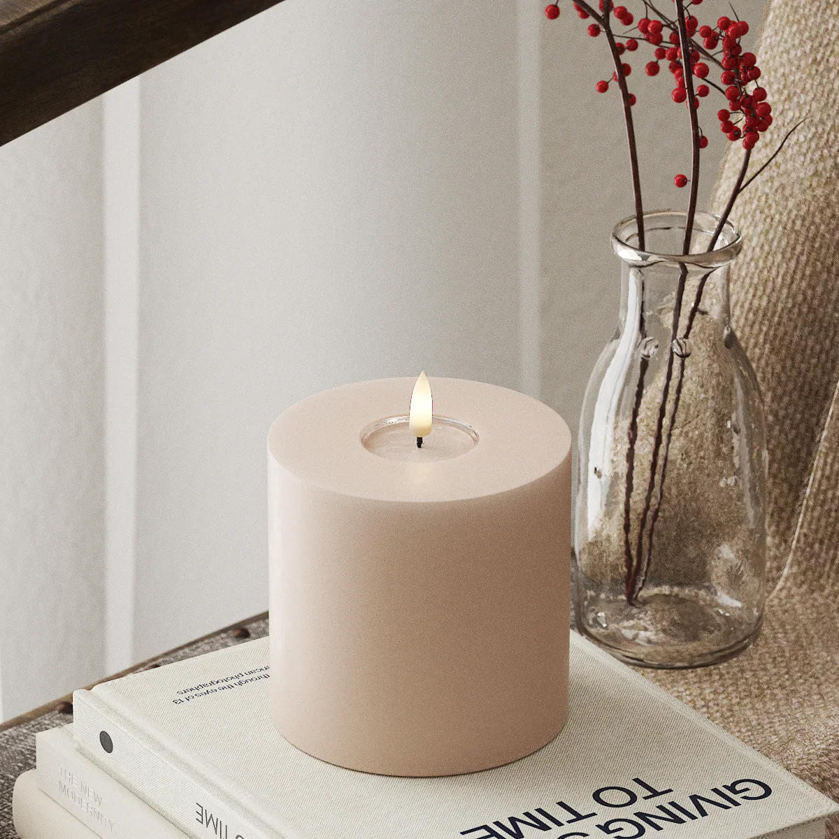 Deluxe Homeart | LED Kaars taupe/roze 10x10cm
