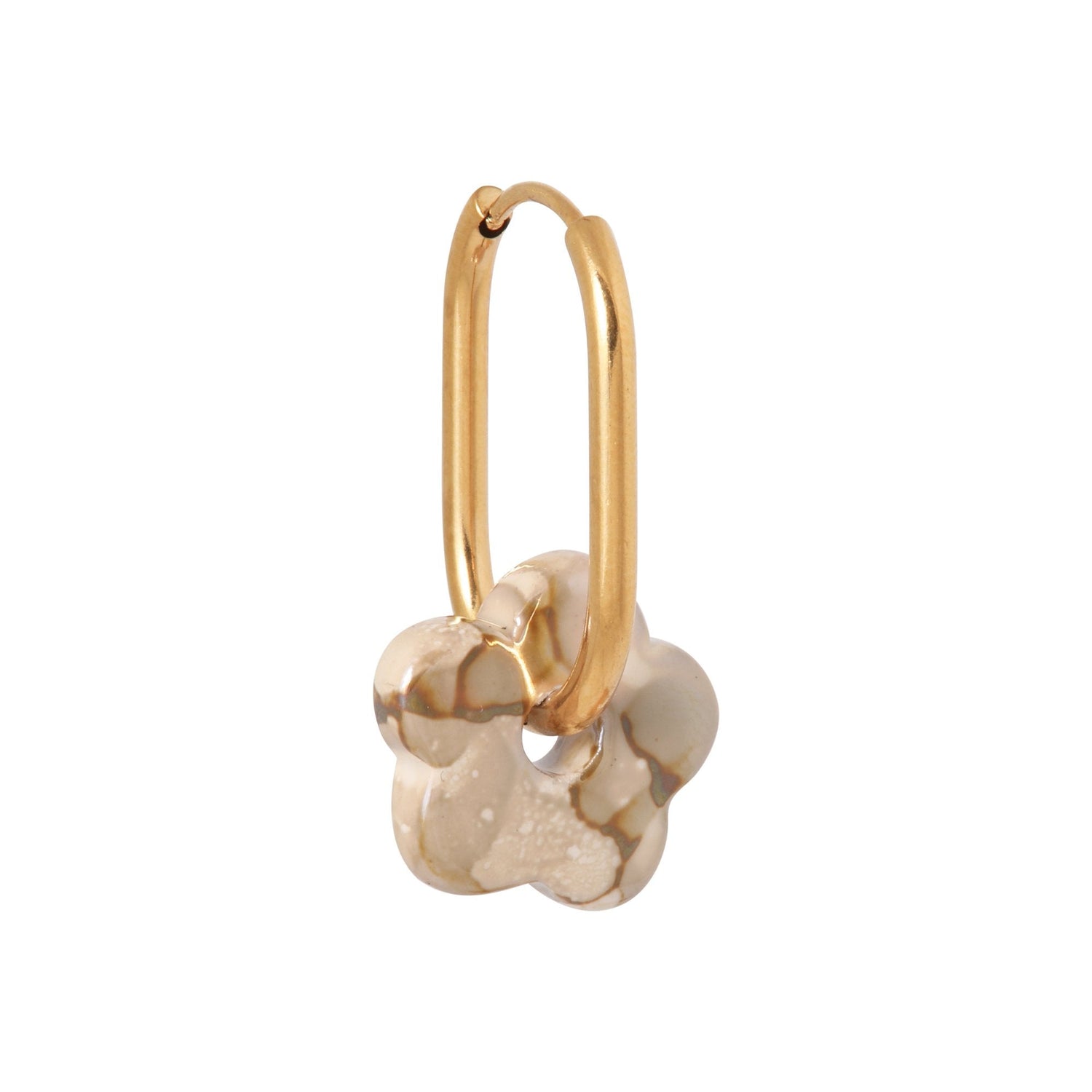 Label Kiki | Oorbellen Oval flower brown gold Set2
